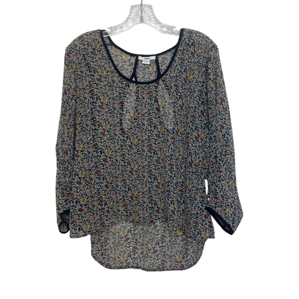 Bar III Sheer Floral Print Blouse Womens Small Black‎ Multicolor